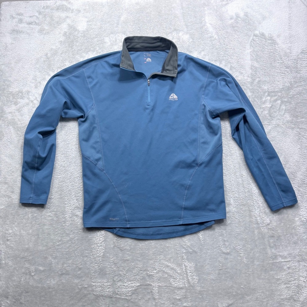 Nike ACG Quarter Zip Pullover Mens Large‎ Blue Nike FIT DRY Hiking Top